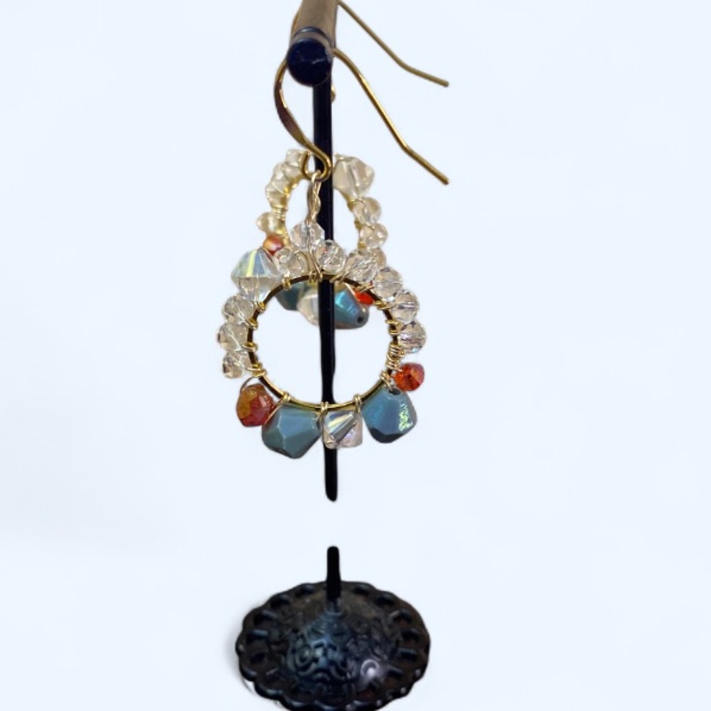 Turquoise and red Wired Wrapped hoops Earrings